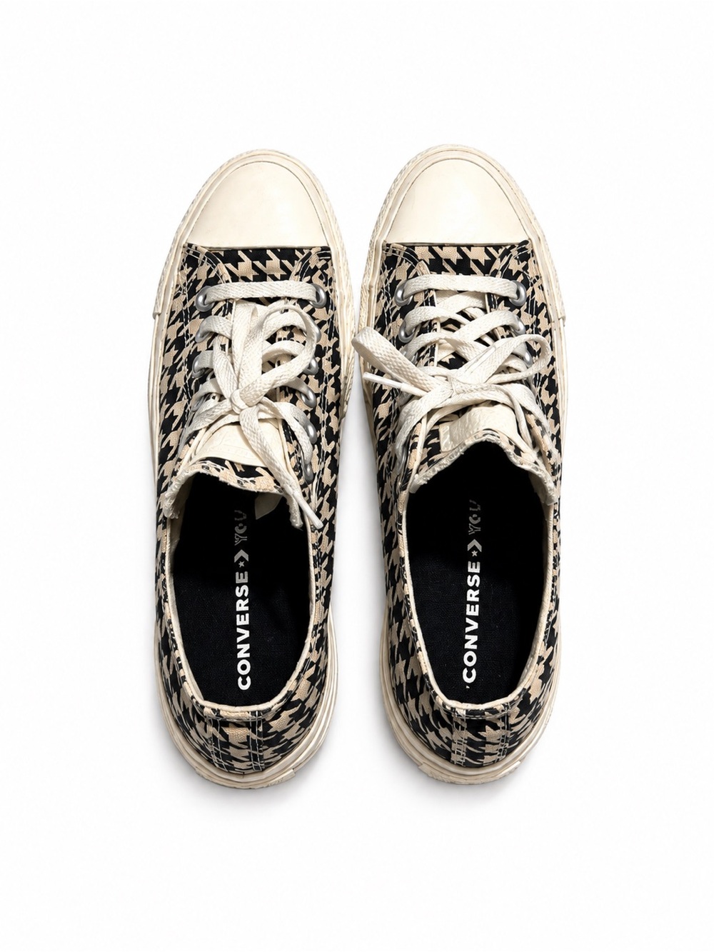 Converse Women's Low-Top Sneakers - Black & Cream Houndstooth - Picture 2 of 7